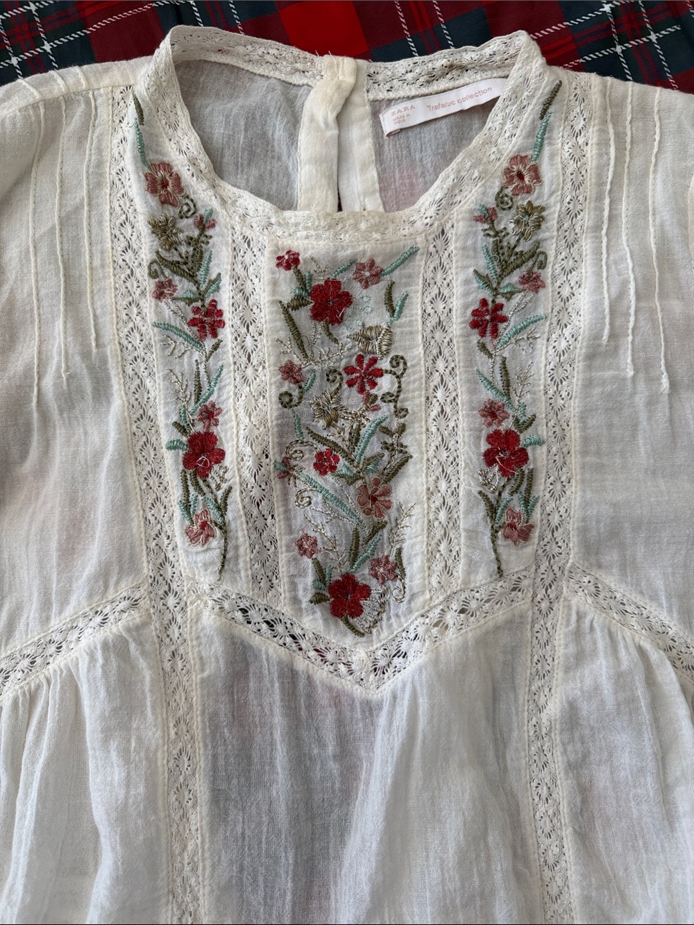 Zara Embroidered Boho Blouse with Red & Green Floral Detail - Picture 4 of 4